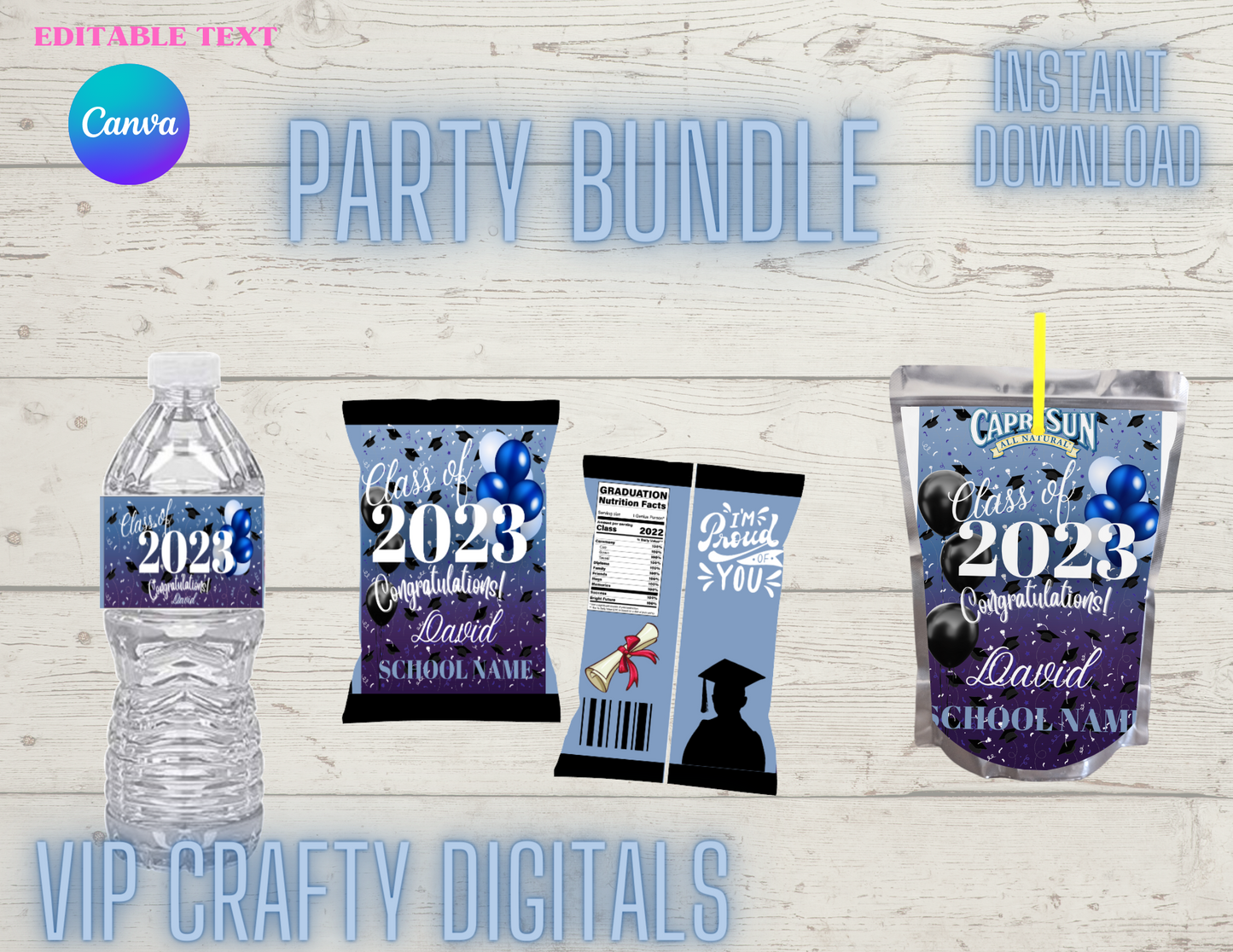 Party Bundle Water Bottle, Chip bag, Juice Label, Party Décor/Automatic download