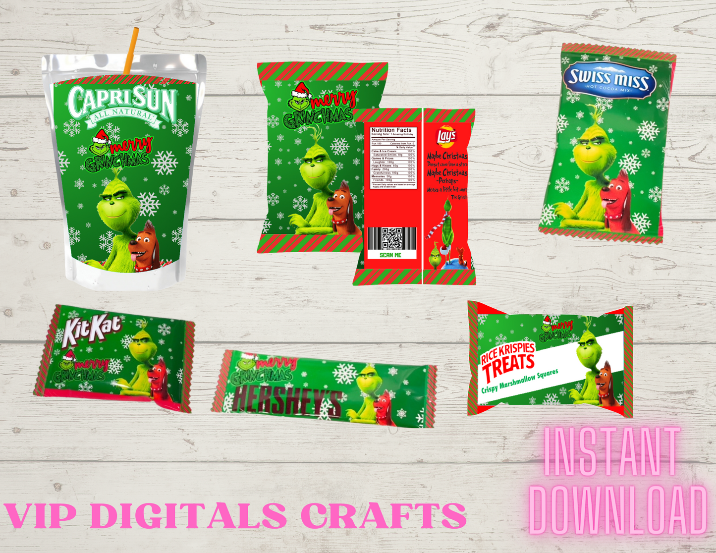 Green Christmas Man Party Favors Bundle Digital Download Printables