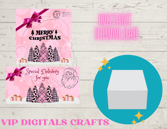 Pink Merry Christmas  Treat Box (instant download)