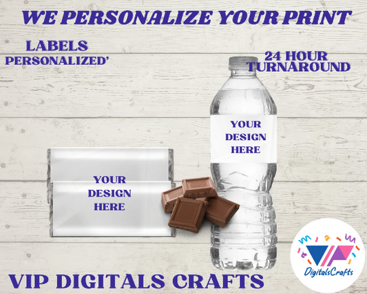Custom Candy Bar and Water Bottle Label, Custom Chocolate Wrapper, Water Bottle Wrapper, Digital Download