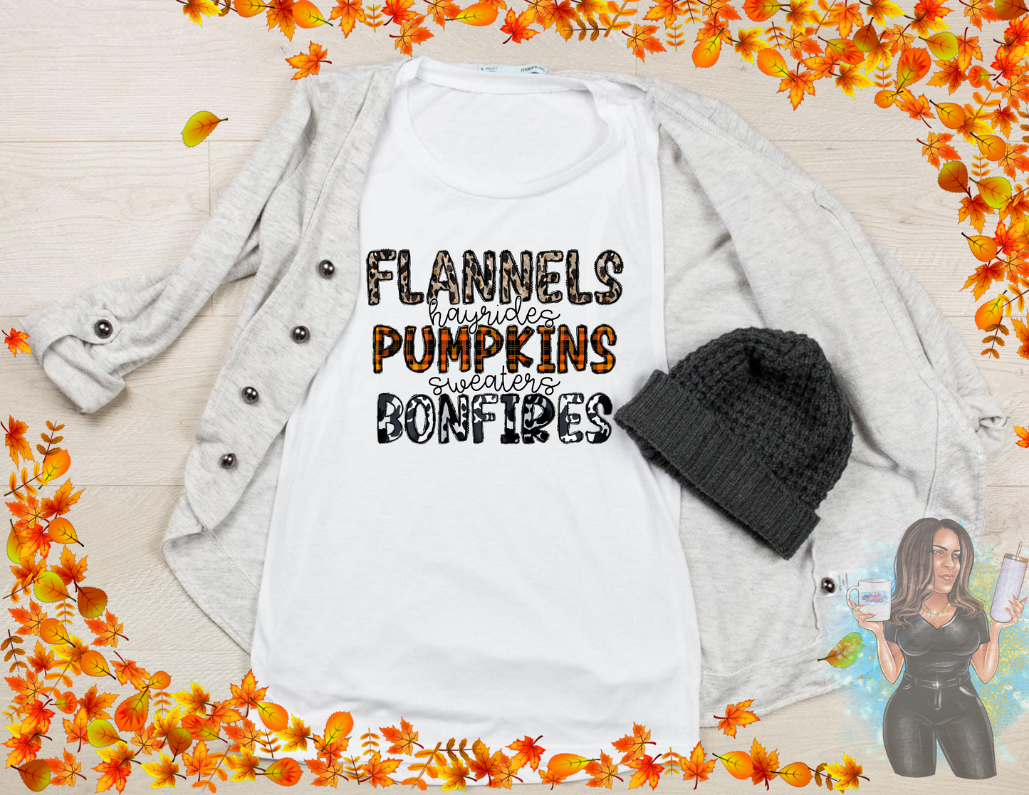 Flannels Hayrides Pumpkins Sweaters Bonfires (TRANSFER)