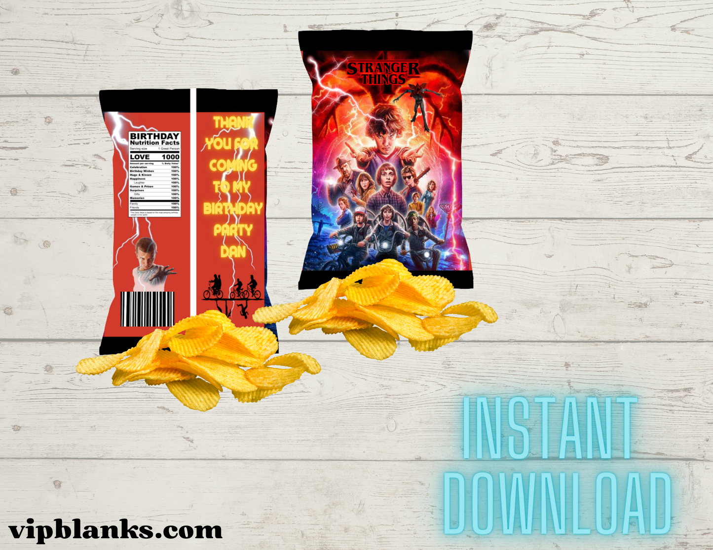 Birthday Stranger Things Chip Bag, Instant Download,