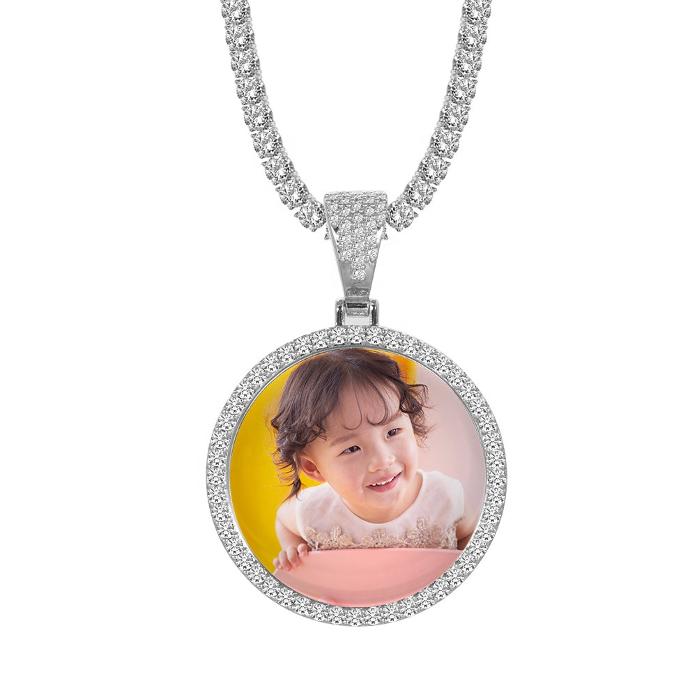 Round  Photo Pendant Necklace with Rope chain