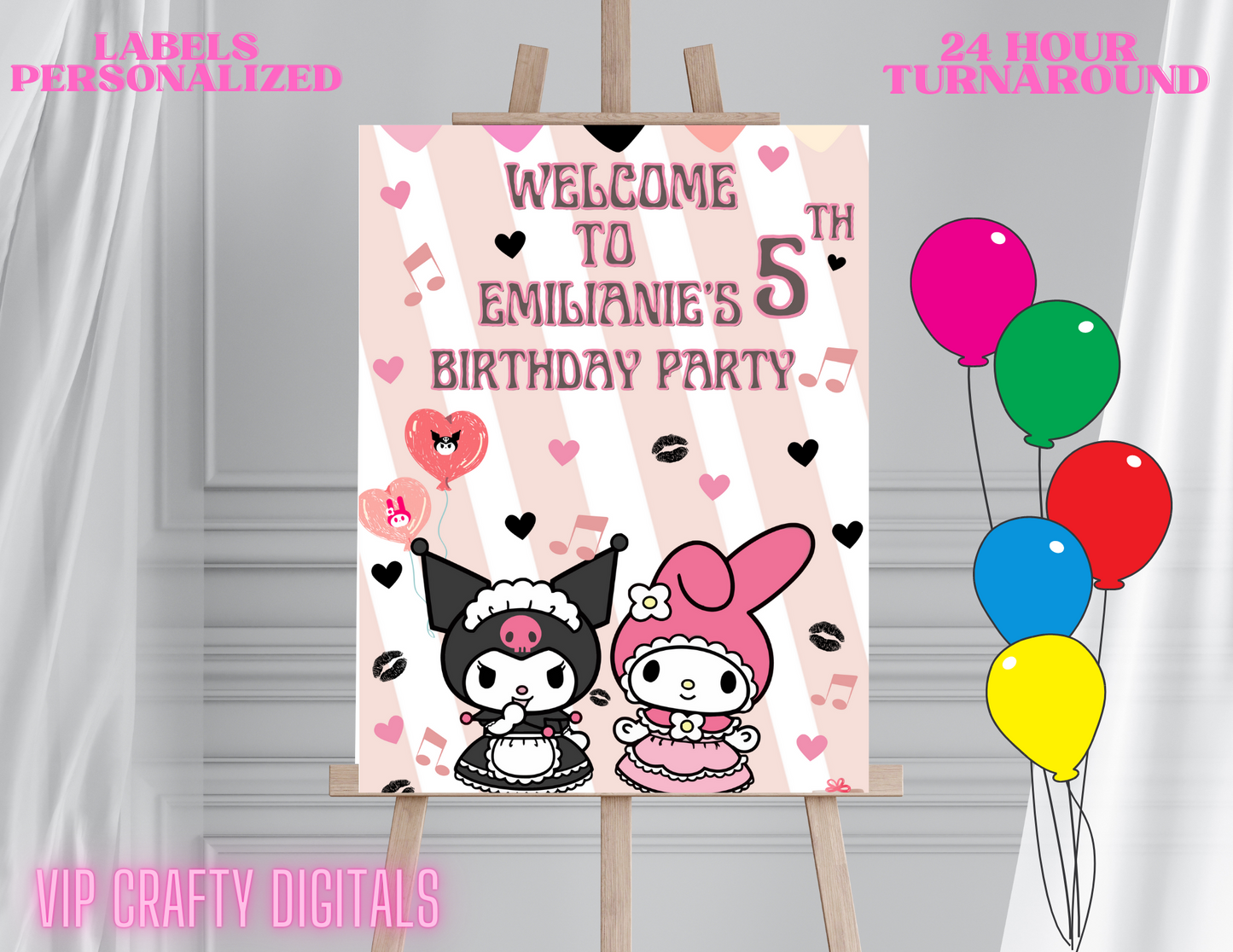 Kids Birthday Welcome Sign My melody , Kids Personalized Birthday Welcome Sign,Personalized Welcome Sign,Customized Welcome Sign