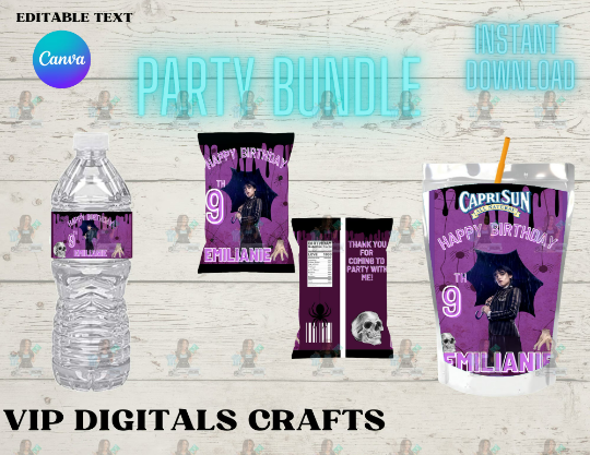 Wednesday Chip Bag, Wednesday Addams, Addams Family, Party favor, water bottle templates bundle ,Digital Only