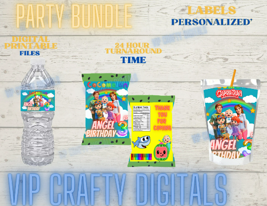 Kids Birthday Supplies, melon Party Bundle Water Bottle, Chip bag, Juice Label, Party Decor, NOT INSTANT DOWNLOAD | Digital File
